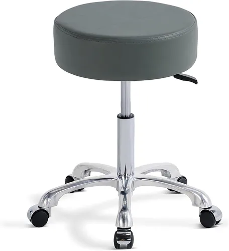 Vista 10 de Silla redonda con respaldo, acolchado grueso y resistente, taburete giratorio con ruedas, taburete ajustable con ruedas (con respaldo, negro)