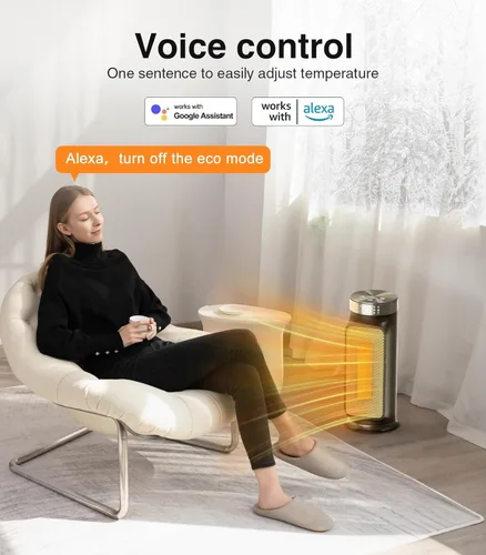 Vista 3 de Calentador eléctrico inteligente de 1500 W para espacios interiores - Control por WiFi/aplicación, control remoto incluido, temporizador de 24H, 5