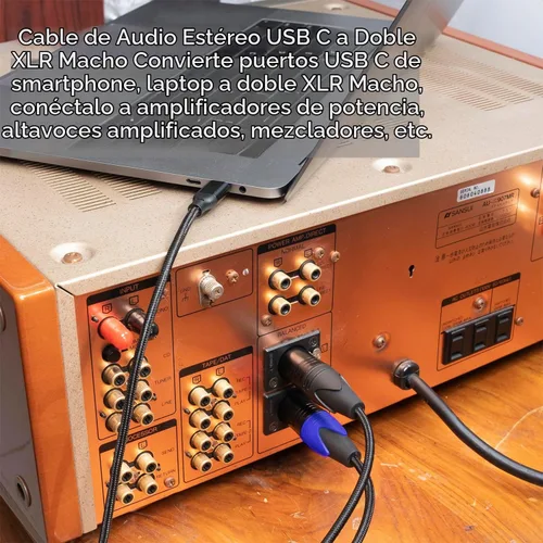 Vista 7 de Cable de audio USB C a doble XLR macho de 3.3 pies,Cable amplificador de potencia estéreo macho USB C a 2 XLR, conexión USB c para teléfono móvil