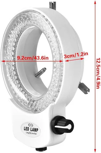 Vista 6 de Fydun Luz LED para microscopio, 144 cuentas LED de brillo ajustable lámpara de anillo para microscopio estéreo y cámara, blanco, negro