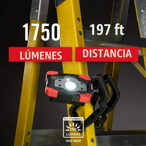 Vista 2 de Coast CL20R 1750 lúmenes recargable de doble potencia giratoria LED abrazadera magnética luz con haz de inundación gran angular, negro/rojo