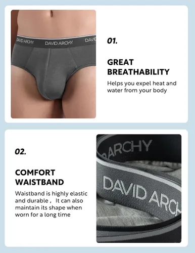 Vista 4 de DAVID ARCHY Calzoncillos de rayón para hombre hechos de bambú bolsa de ropa interior transpirable súper suave cómodo paquete de 4 o 7