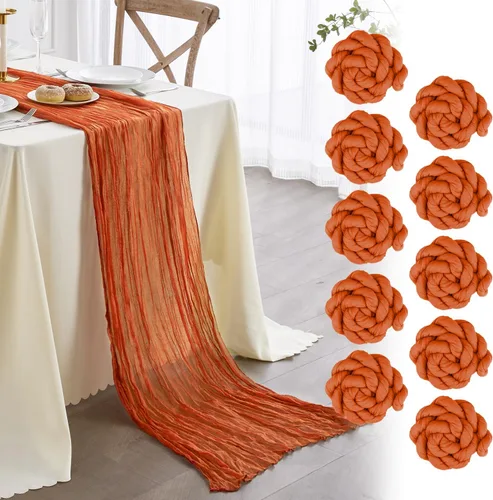 Vista 16 de Nialnant Camino de mesa de estopilla azul bebé, camino de mesa bohemio de 13 pies para cocina, cena, fiesta de Año Nuevo azul, decoración de bodas