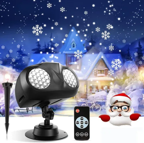 Vista 2 de Proyector de luces de copo de nieve para exteriores con control remoto, luces de proyector de copo de nieve de Navidad, IP65 impermeable, luz
