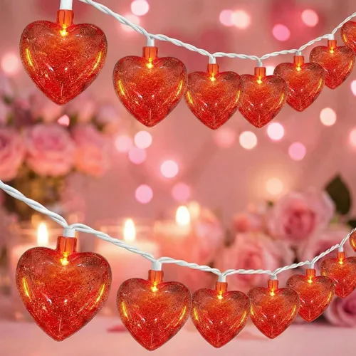 Vista 14 de Cadena de luces de corazón de San Valentín de 8.5 pies con 10 luces de hadas de corazón, decoraciones del día de San Valentín, luces de cadena