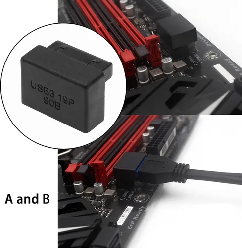 Vista 2 de 2 adaptadores USB 3.0 de 19/20 pines de 90 grados macho a hembra, L de giro recto para placa base de computadora