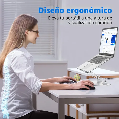 Vista 2 de Soporte para Laptop de Escritorio, Elevador de Laptop Ajustable, Soporte de Computadora de Metal Plegable Portátil, Soporte de Notebook