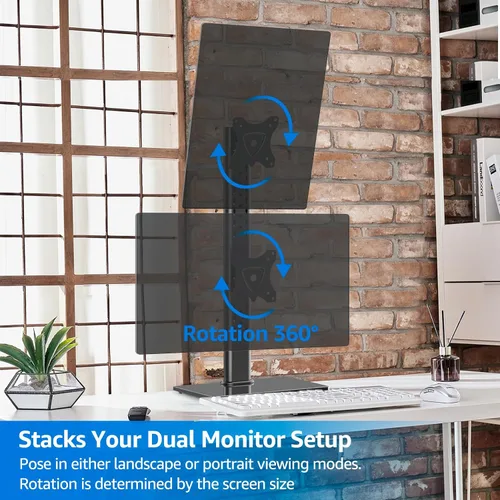 Vista 6 de MOUNTUP Soporte Vertical para Monitor Dual, Apila Dos Pantallas de hasta 32 Pulgadas, 14.9 Kg, Soporte de Escritorio Independiente para Monitor
