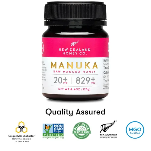Vista 2 de New Zealand Honey Co. Miel de manuka cruda UMF 20+ MGO 829+ 4.4oz, certificado UMF y cuchara de bambú 4.7 in