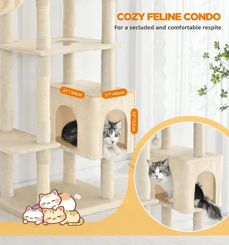 Vista 6 de Made4Pets - Árbol alto para gatos, torre de árbol de gato de 71 pulgadas para gatos de interior grande y adulto, torre de felpa de varios niveles