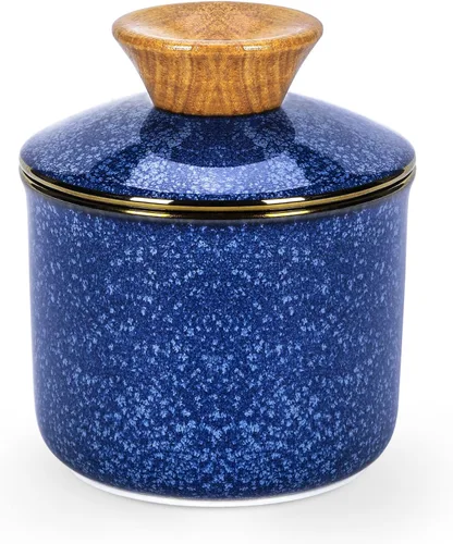 Vista 10 de DOWAN Mantequillera francesa para encimera, plato de mantequilla de cerámica con línea de agua, recipiente de mantequilla de porcelana