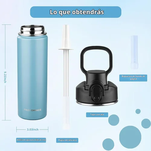 Vista 6 de Botella de agua aislada con tapa, botella de agua de acero inoxidable de 24 onzas para niños, niñas, botella de agua aislada al vacío de doble pared