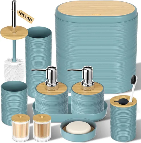 Vista 10 de XLHOMO Juego de 10 accesorios de baño color negro, juego de accesorios de baño de lujo con basura, cepillo de inodoro y 2 dispensadores de jabón
