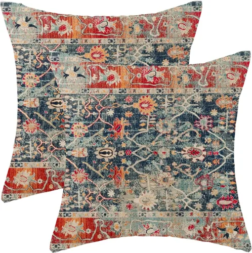 Vista 21 de Fundas de almohada Gohdiwh boho 16 x 16, juego de 2, fundas de almohada decorativas de diseño étnico, fundas de almohada de lino azul