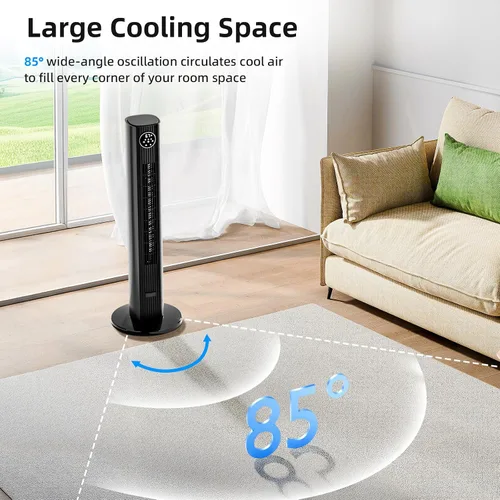 Vista 5 de Antarctic Star Ventilador de torre de 35 pulgadas, portátil, eléctrico, oscilante, ventilador oscilante de 85°, refrigeración silenciosa, control