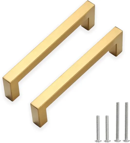 Vista 23 de Tiradores para gabinete dorados, manijas cuadradas para cajones, paquete de 2, manijas de acero inoxidable para cocina de 13-4/5 pulgadas, herrajes