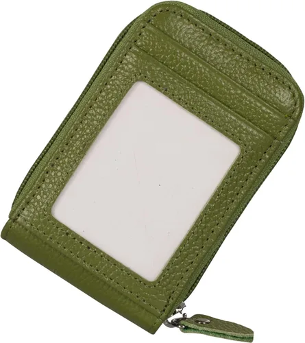 Vista 5 de Billetera con cierre de cuero genuino con tarjetero con bloqueador de señal RFID, S, Verde