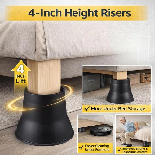 Vista 4 de Paquete de 15 elevadores de cama resistentes de 4 pulgadas, elevadores redondos de muebles para camas, sofás, mesas, sillas, capacidad total
