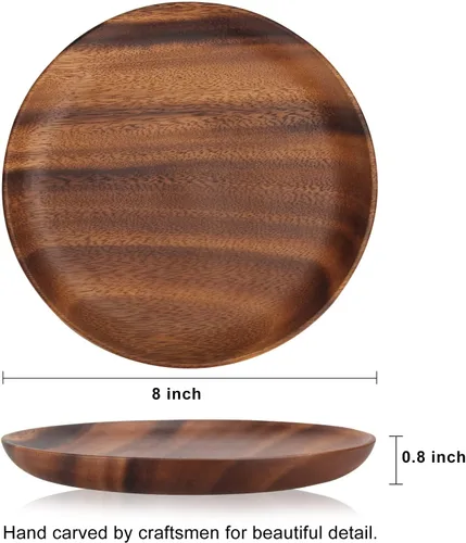 Vista 7 de Ayiaren 2 unidades de platos decorativos de madera de acacia para ensalada, tableros redondos de charcutería, aperitivo, postre, tabla de servir