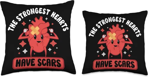 Vista 3 de The Strongest Hearts Have Scars Open Surgery Survivor - Almohada de ataque cardíaco, 16 x 16 pulgadas, multicolor