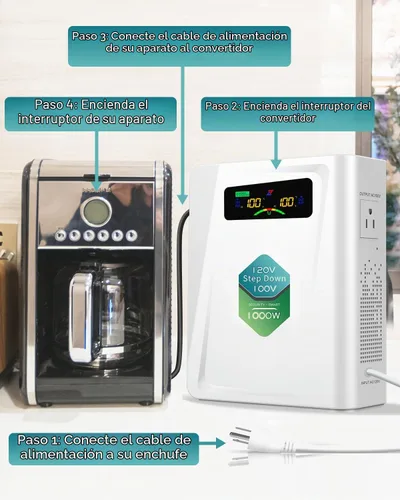 Vista 4 de ZHENGXI Transformador de reducción de 120 V a 100 V 1000 W, convertidores de voltaje de potencia, sin ruido, diez funciones de protección, usando