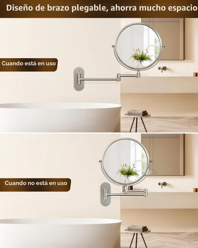 Vista 5 de DECLUTTR Espejo de maquillaje montado en la pared de 9 pulgadas, espejo de baño extensible giratorio de doble cara con aumento de 15X