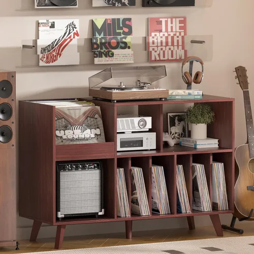 Vista 12 de LELELINKY Soporte grande para tocadiscos, soporte para tocadiscos de 48 pulgadas con almacenamiento, soporte para discos de vinilo con área