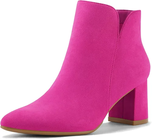 Vista 14 de mysoft Botines de tobillo para mujer con tacón bajo grueso de bloque, cómodos, punta puntiaguda, corte lateral en V, elegantes botines de oficina