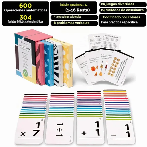 Vista 3 de Juego de Tarjetas Flash de Matemáticas Galardonado: 600 Datos para Suma, Resta, Multiplicación y División - 10 Divertidos Juegos de Aprendizaje
