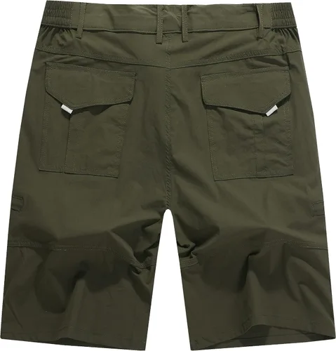 Vista 2 de Pantalones cortos elásticos de secado rápido para hombre, pantalones cortos de trabajo ligeros, 6 bolsillos para ciclismo, viajes, camping