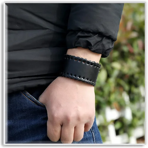 Vista 2 de Xusamss Pulsera de cuero punk, pulsera ajustable a presión Negro