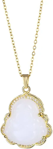 Vista 3 de Juego de 2 collares con dije de Buda de la suerte que ríe, cadena ajustable de eslabones de acero inoxidable, collar budista de cuentas de circonita