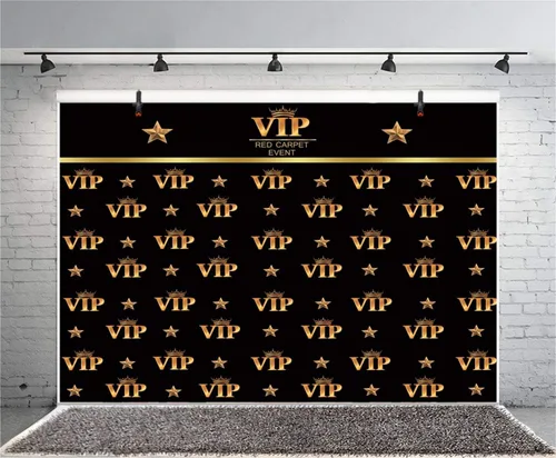 Vista 8 de AOFOTO Telón de fondo VIP de 5 x 3 pies, alfombra roja, decoraciones de fiesta, fondos de fotografía, fondo de película negro y dorado, fondo