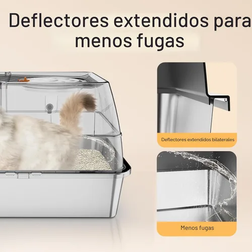 Vista 4 de Paquete de 2 cajas de arena de acero inoxidable con tapa, caja de arena extra grande cerrada de metal para gatos grandes y varios gatos, fácil