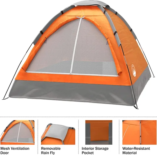 Vista 11 de Wakeman Tents 2-Person Tent with Removable Rain Fly and Carry Bag – Comes with Camping Lantern with Fan – Weather-Resistant Camping Accessories by