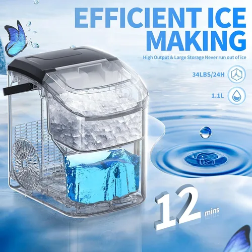 Vista 2 de Antarctic Star Nugget - Máquina de hielo de pellets de 34 libras/día con autolimpieza, lista para hielo rápido en 10 minutos, máquina de hielo