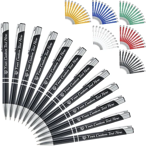 Vista 20 de Bolígrafo personalizado, 1 unidad, bolígrafo personalizado con logotipo de mensaje de nombre comercial grabado, tapa de clic de tinta negra, regalo