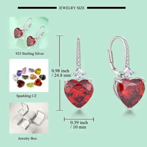 Vista 7 de STARCHENIE Heart Garnet Necklace Earrings for Women 925 Sterling Silver Lover Heart Leverback Earrings Birthstone Pendant Jewelry Gift Set for Her
