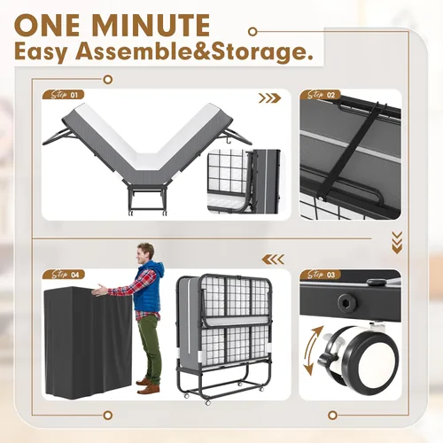 Vista 5 de INTERGREAT Cama plegable con colchón, cama plegable portátil de 75.2 x 31.5 pulgadas para adultos, cama plegable con colchón de 5 pulgadas