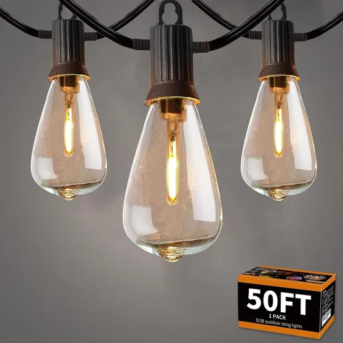 Vista 8 de ZOTOYI Guirnalda de luces para exteriores, luces de bistró de 25 pies con 13 bombillas LED ST38 inastillables, tira de luces conectables