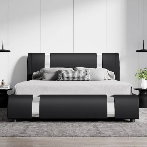 Vista 3 de SHA CERLIN Marco de Cama Queen Moderno de Cuero Sintético con Cabecera Ajustable y Detalles de Hierro, Cama Plataforma Tapizada de Lujo con Soporte