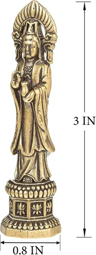 Vista 5 de FENGSHUI-CAISHEN Pequeña estatua de cobre Guan Yin, hecha a mano para meditar la decoración zen, pequeña figura de Quan Yin, Baby Kwan Yin