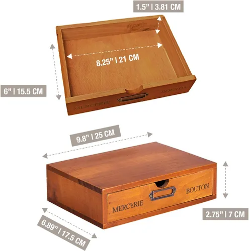 Vista 2 de Mueble de madera con un solo cajón, soporte de monitor de madera maciza para organización y almacenamiento de escritorio, organizador de escritorio