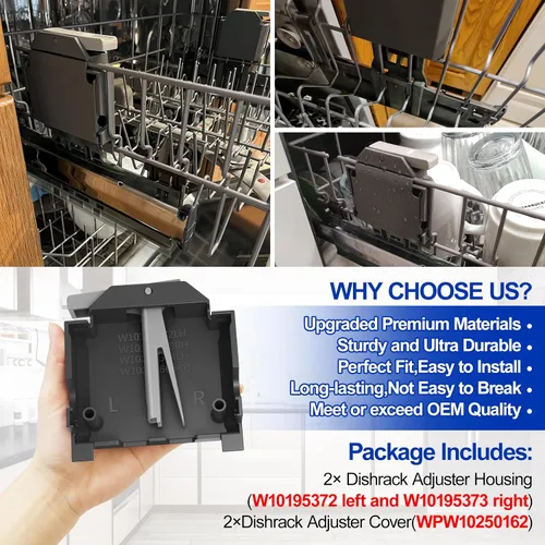 Vista 7 de Ajustador de rejilla para lavavajillas W10195372 W10195373 - Carcasa izquierda derecha para Whirlpool Lavavajillas Top Rack Parts, WDT750SAHZ0