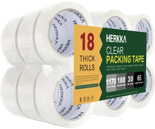 Vista 8 de HERKKA Cinta de embalaje transparente, 12 rollos de cinta de embalaje resistente para embalaje de envío, sellado en movimiento, cinta de embalaje