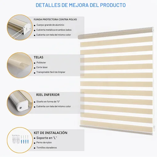 Vista 5 de Persianas Cebra para Ventanas, Persianas Cebra de Parada Libre, Persianas Transparentes de Doble Capa con Filtrado de Luz para Ventanas Interiores