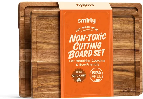 Vista 21 de SMIRLY - Tabla de corte grande de acacia para cocina: tabla de cortar de madera grande con ranura para jugos, tablas de cortar de madera