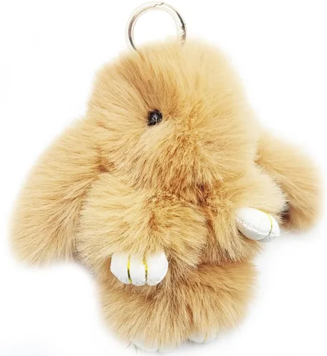 Vista 22 de jtkdxqs Llavero suave y lindo de conejo, de piel de conejo artificial, pompón esponjoso, para mujer Beige