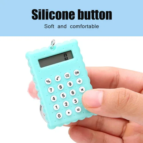Vista 4 de fosa Mini calculadora portátil de llavero de galletas lindas para regalo de niños y niños, calculadora de función estándar de bolsillo