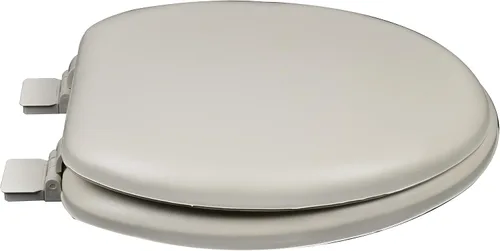 Vista 3 de 6Q1E2-01 Asiento de inodoro suave premium con núcleo de madera incluye bisagra Vari-Adjust Lok-Down Release 'N' Clean, alargada, hueso